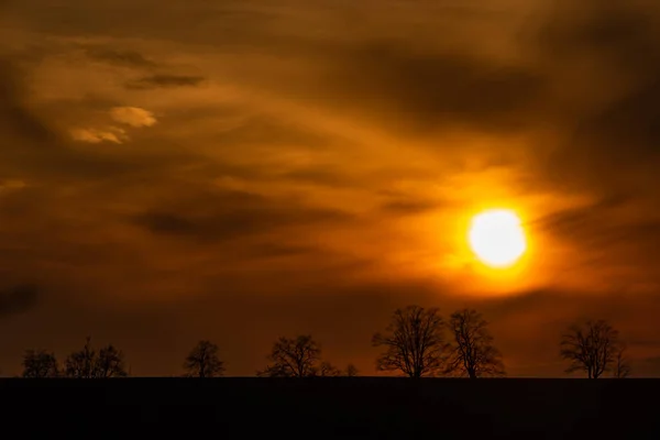 Blick Auf Den Sonnenuntergang Dorf Roprachtice Riesengebirge Frühling Schönen Abend — Stockfoto