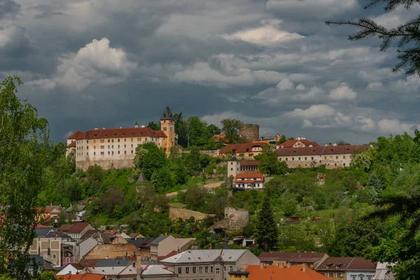 Castle Big Hill Vimperk Town Spring Sunny Cloudy Color Day — Stock Photo, Image