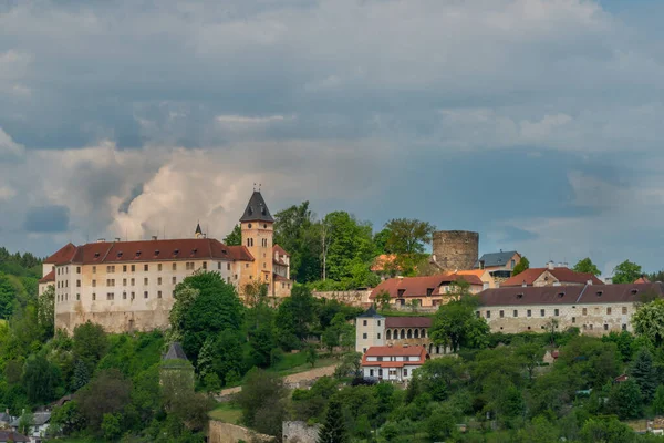 Castle Big Hill Vimperk Town Spring Sunny Cloudy Color Day — Stock Photo, Image