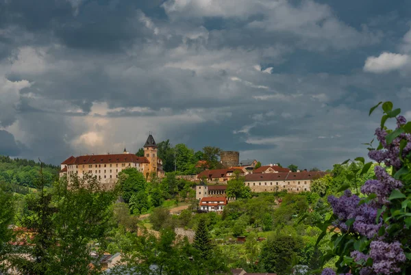 Castle Big Hill Vimperk Town Spring Sunny Cloudy Color Day — Stock Photo, Image