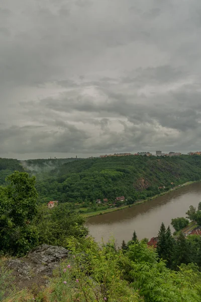 View Valley Vltava River Prague Sedlec Cloudy Summer Rainy Morning — Zdjęcie stockowe