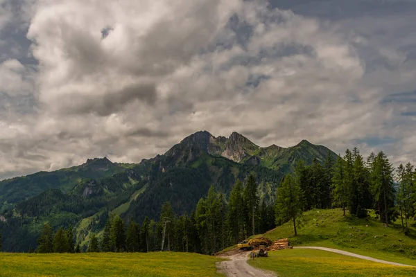 Avusturya Dağları Bulutlu Yaz Gününde Sankt Johann Pongau Yakınlarında — Stok fotoğraf