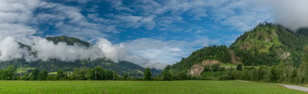 Hills Valley Sankt Johann Pongau Fog Green Fresh Meadows — Stock Photo, Image