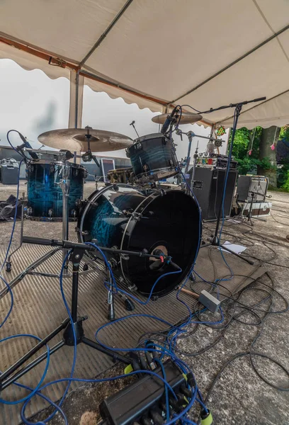 Drums Stage Chrudim Town Punk Festival Cymbals Silver Stands —  Fotos de Stock