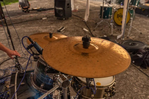 Drums Stage Chrudim Town Punk Festival Cymbals Silver Stands — Stok fotoğraf