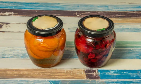 Fruit compote with apricot and gooseberry and more in color glass
