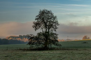 Horice na Sumave yakınlarındaki Lipno rezervuarının yakınlarındaki Sumava dağlarında renkli taze gün doğumu sabahı