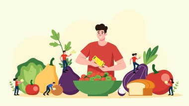 Sepetli ve meyveli adam.