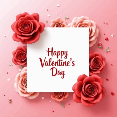 Mutlu sevgililer günü arkaplanı Gerçekçi çiçekler ve kalplerle