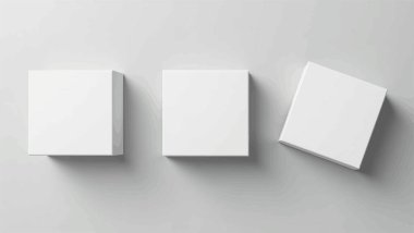 Gri arkaplanda beyaz boş karton kutu, 3 boyutlu görüntüleme