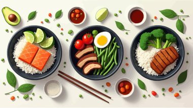 set of tasty asian food