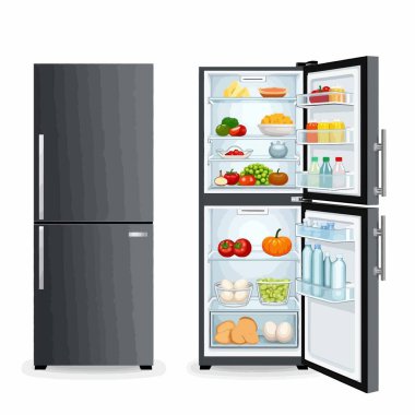 Buzdolabında beyaz yiyecek ve buzdolabı var..