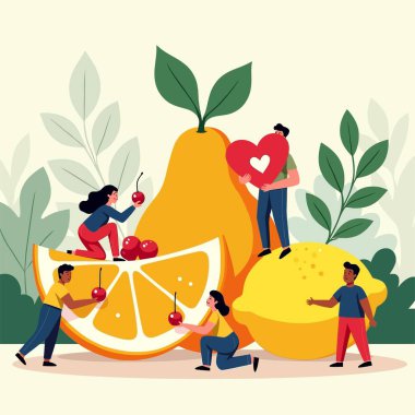 Sağlıklı yaşam tarzı ve beslenme konsepti. düz resimleme