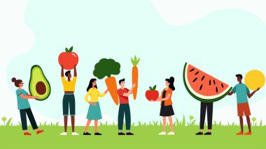 Sağlıklı yemek ve beslenme. vektör illüstrasyonu.