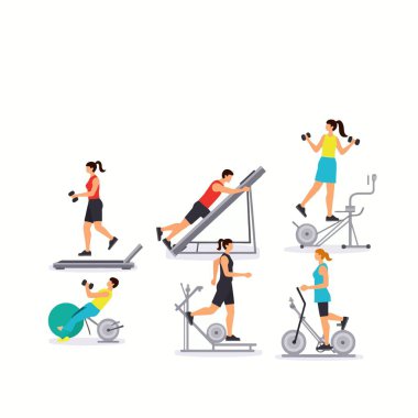 group people running on treadmill