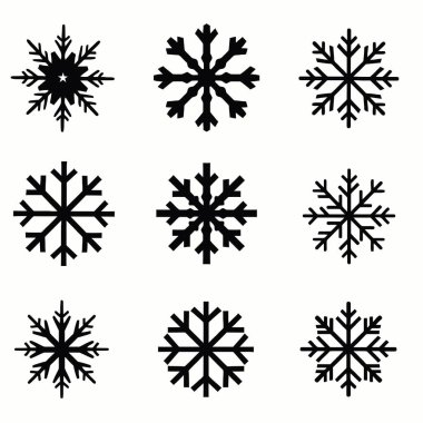 Kar Tanesi simgesi seti. Beyaz arkaplanda izole edilmiş web tasarımı için basit 9 simge seti