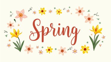 Çiçekli bahar harfleri, vektör illüstrasyonu