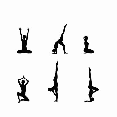 Yoga pozisyonundaki kadınların silueti.
