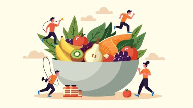 sağlıklı beslenme konsepti. vektör çizgi film düz illüstrasyon