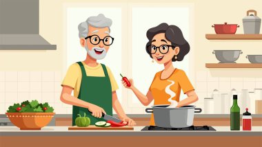 Birlikte yemek pişiren çiftler, birlikte yemek yapan aileler..