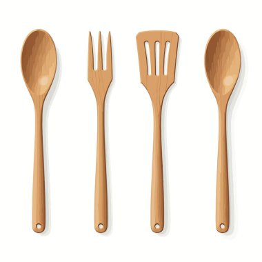 gerçekçi ahşap çatal bıçak seti ve kaşık