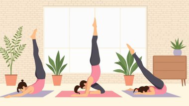 Evde yoga yapıyor kadın