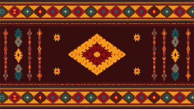 Kırmızı ve kahverengi renkli geleneksel Thai halısı ve desenleri