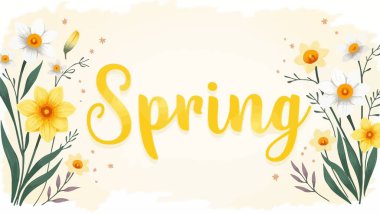 Sarı ve sarı bahar çiçekleriyle güzel çiçek afişi.