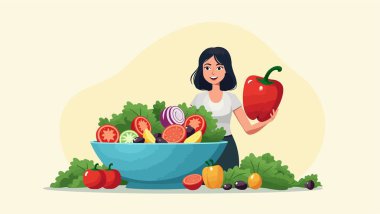 Sebzeli ve meyveli kız