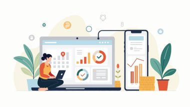 iş, çevrimiçi eğitim, çevrimiçi kurslar, öğrenim ve eğitim için düz vektör illüstrasyon kavramı.