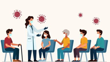 Tıbbi koruyucu eldivenli insanlar. Vektör. resimleme.