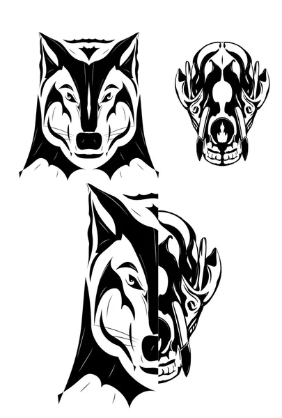 Wolf and skull illustration — Stock Vector