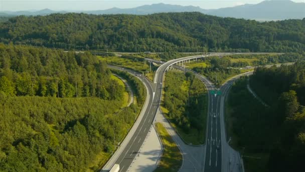 Jib, luchtfoto van Freeway junction — Stockvideo