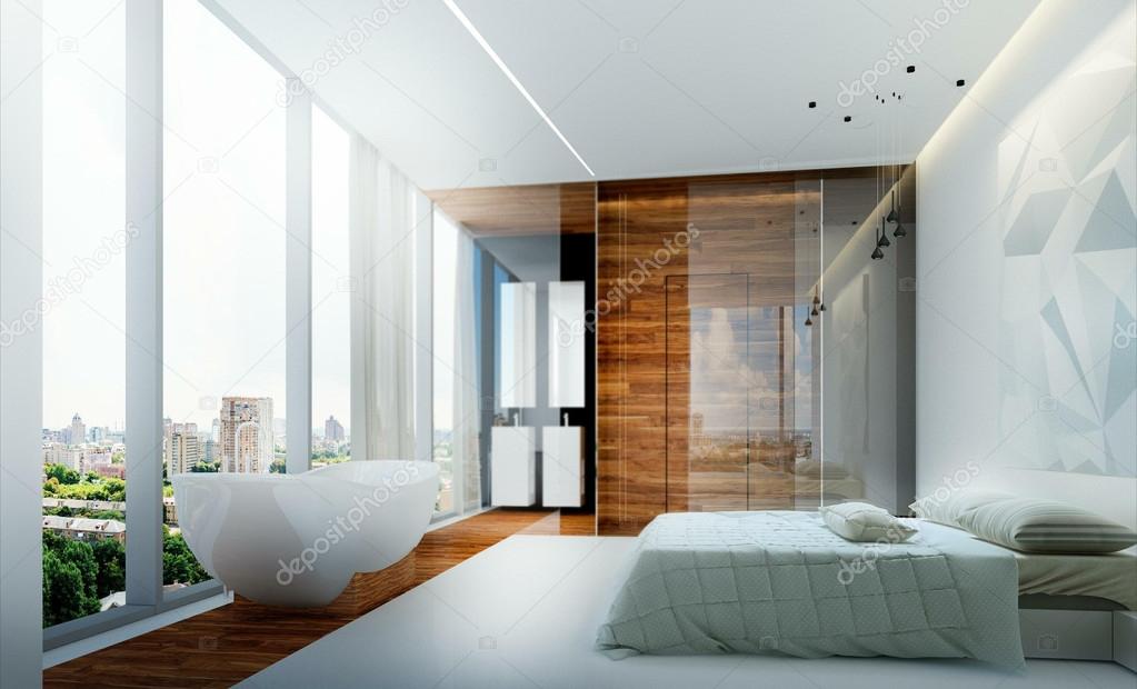 Interior bed room apartments in the style of minimalism
