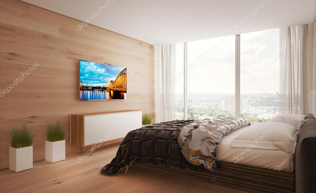 Interior bed room apartments in the style of minimalism
