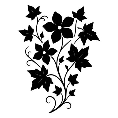 Sarmaşık çiçeğinin silueti, dal vektör illüstrasyonunun yaprakları, beyaz arka planda izole edilmiş sarmaşık çiçekli, yazdırılabilir siluet tasarım çizgisi çizgisi çizimi. Çiçeklerle ve Ivy ile Zarif Çiçek Silueti Düzenleme, el yapımı sarmaşık yaprağı