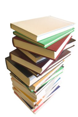 Bir kulede kitap yığını ve beyaza izole edilmiş.. 