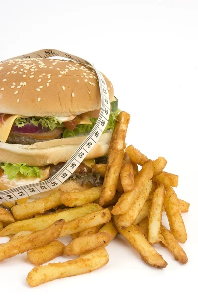 Mérőszalag Hamburger Sült Krumpli — Stock Fotó