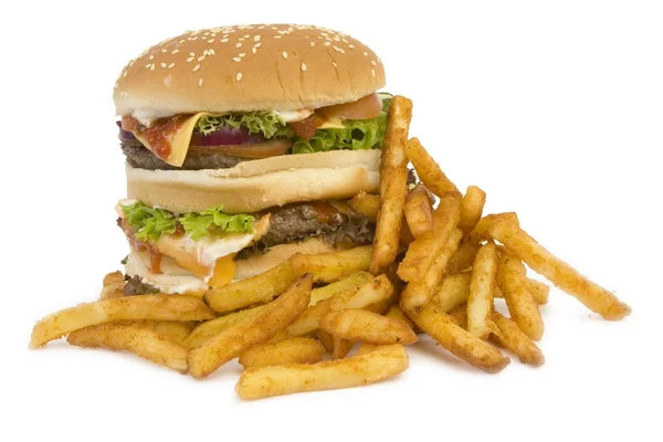 Izolált Burger Sült Krumpli — Stock Fotó
