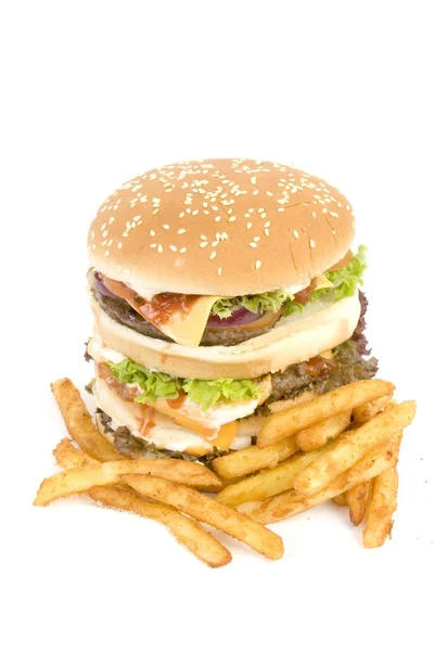 Elszigetelt hamburgert, sült krumplival — Stock Fotó