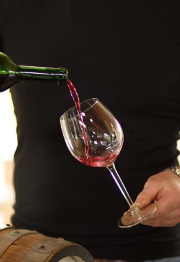 kırmızı şarap cam içine dökülür varlık