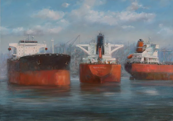 Танкерные корабли, классическая живопись ручной работы — стоковое фото