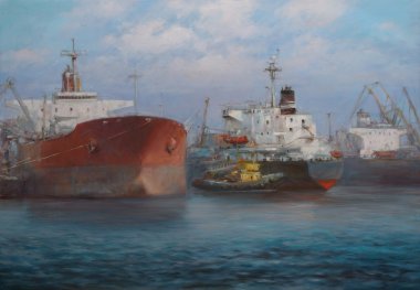 Tanker gemiler, klasik el yapımı boyama