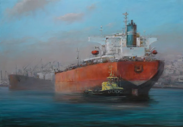 Tanker ships, classic handmade painting — Stock Photo, Image