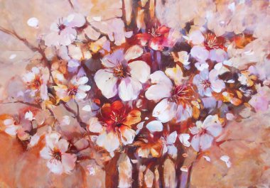 Badem çiçeği el yapımı boyama