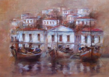 Gemiler Adası Harbor, el yapımı boyama