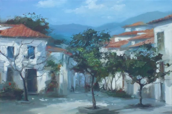 그리스 마을, 수 제 그림 — 스톡 사진