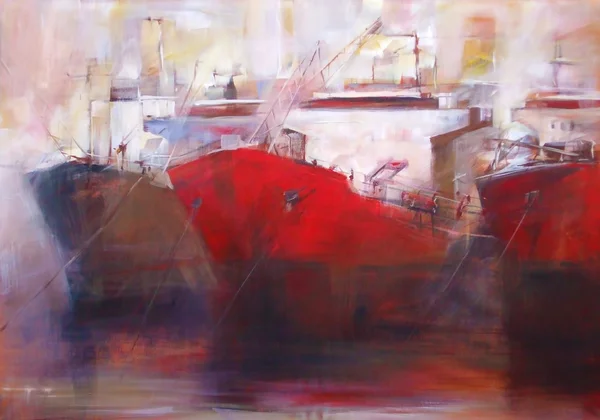 Tanker ships, modern handmade paintings — Stock Photo, Image