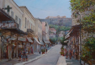 Картина, постер, плакат, фотообои "улицы афин, греция, картины ручной работы картина", артикул 105961898