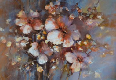 Badem çiçeği el yapımı boyama